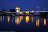 Kappeln Nacht-Romantik Wasser-Brcke Laternenlichter Panorama Spiegelung in Tiefblauer Schlei 
