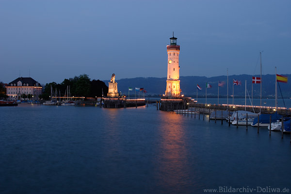 Nachtmole Leuchtturm Lindau Nachtfoto Bodensee Insel Rmerschanze Bayerischer Lwe