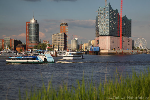 Hamburg Hafenstadt Sdskyline Hochtrme Architektur Elbwasser Boote Elbfahrt