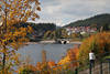 Schluchsee Wasserbrücke Ufer Landschaft Spaziergang in Schwarzwald Herbst Goldfarben