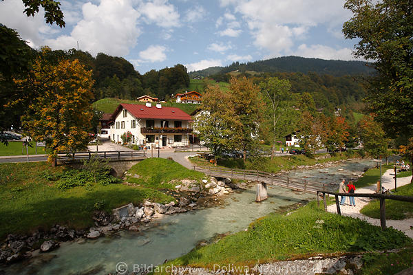 Flussufer Ramsau-Ache Brcke Fussweg Naturidylle am Wasser