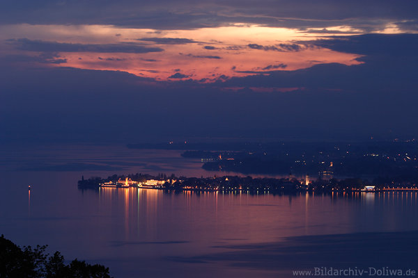 Bodensee Wasserlandschaft Nachtromantik Insel Lindau Lichter blaue Stimmung