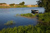 Ufer Boot in Wasser Flusslandschaft Elbe Naturfoto Schilf Abendlicht Romantik