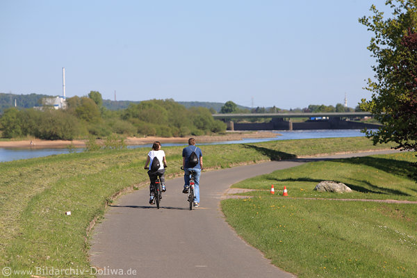 Elbdeichradler Flussuferweg Radtour entlang Wasserlandschaft Naturidylle