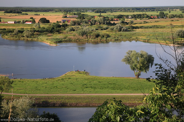 Herrenhof Elbufer-Dorf Grnidylle Naturfoto am Wasserfluss Weitblick von oben