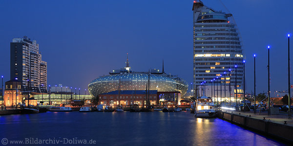 Bremerhaven Nachtpanorama Skyline Romantik Nachtfoto City-Hochhuser Lichter