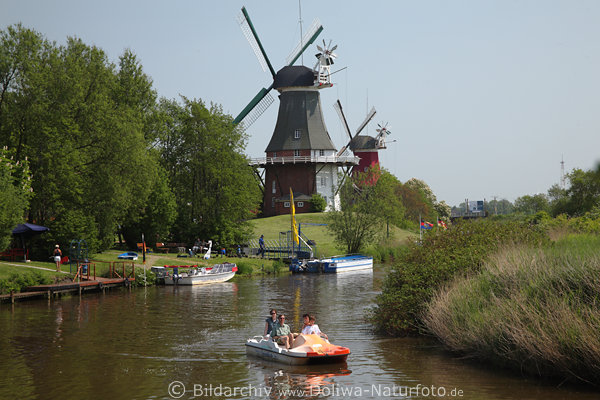 Windmhlen Paar, Greetsiel, Wasserlandschaft, Tretboot, Familie, Tiefkanle, trip, wasserfahrt