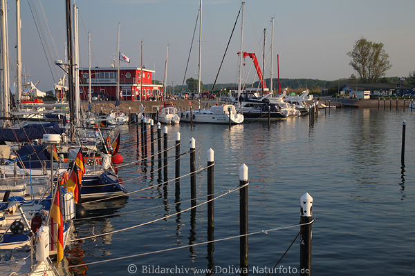 Port-Landschaft Damp Wasser Jachtboote Mole Ostseekste