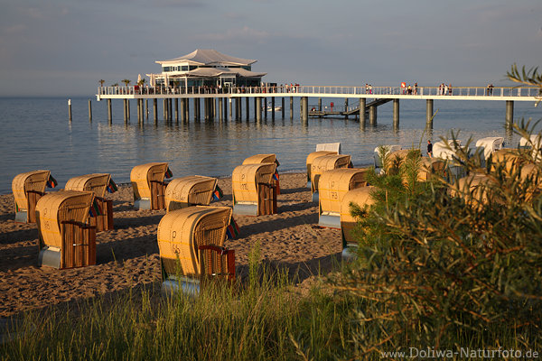 Timmendorfer Ostseestrand Seebrcke Pfahlbau Krbe Wasserpanorama Abendlicht Stimmungsbild